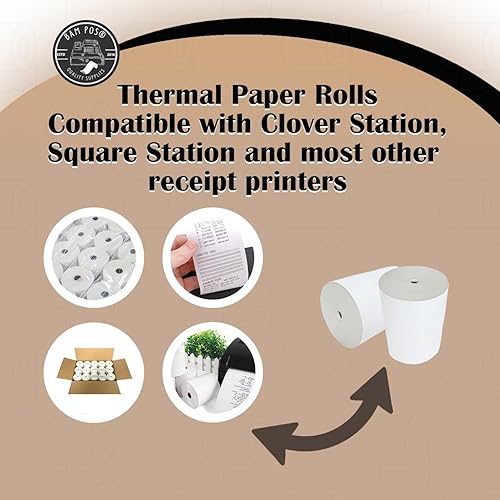 Miniatura 4 de Rollos de papel térmico de recibo de 3 1/8 x 190 pulgadas para la mayoría de sistemas POS e impresoras de recibos, compatible con Clover Station,