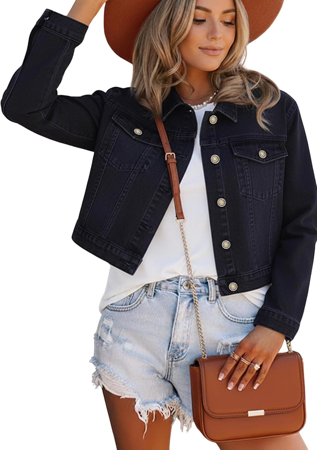 JMOJO 2026 Western Denim Jacket for Women Stretchy Fitted with 6 Pockets – Lightweight Trendy Jean Jacket