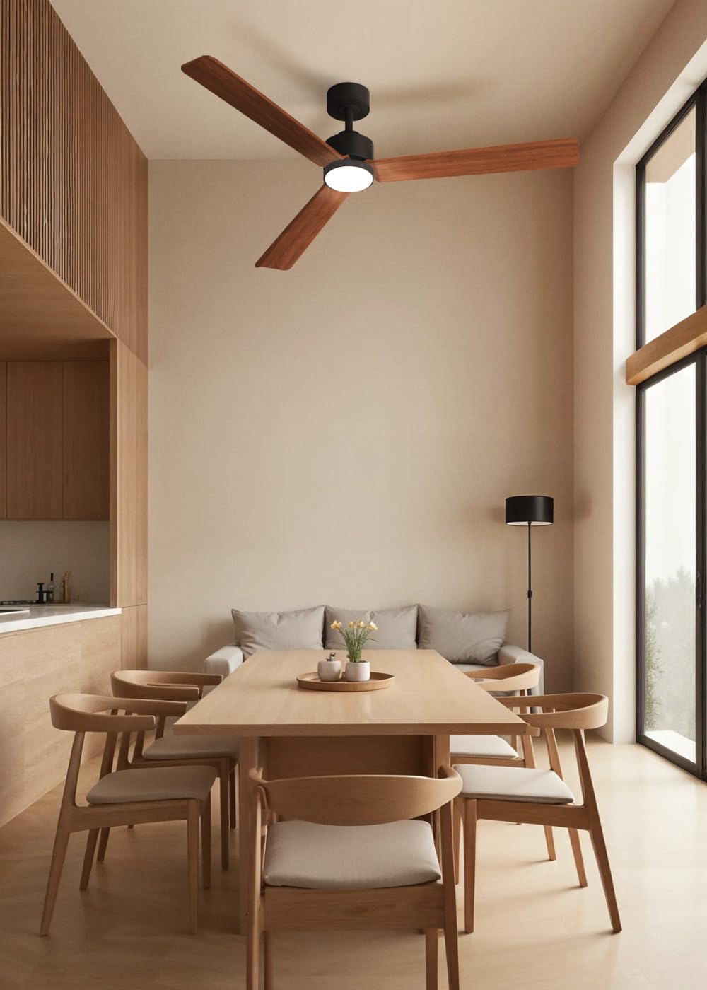 CREATE / WIND MODERN L/Ventilatore da soffitto con luce nero legno scuro con WiFi e telecomando / 40W, Luce LED 3 temperature, Ø152 cm, funzione estate-inverno