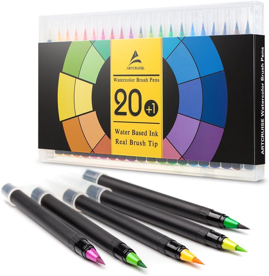 20+1 Watercolor Brush Pens Set | Paint Marker Pens with Soft, Flexible Real Brush Tip | 100% Nontoxic Professional Watercolor Pens for Kids, Coloring, Drawing, Painting, Secret Garden & More (P20) ?-