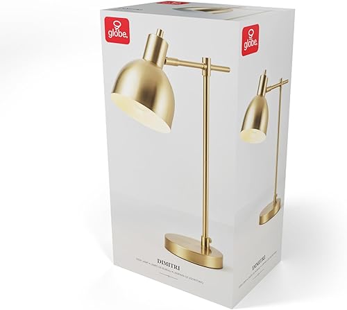 Miniatura 9 de Globe Electric 61000058 Lámpara de escritorio de 18 pulgadas, acabado de latón mate, pantalla de metal negro mate, junta de pivote, interruptor
