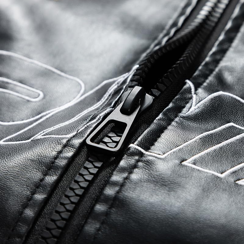 Men's Faux Leather Jacket Oversized Varsity Jacket Zipper Closure Casual Jacket Unisex Motorcycle Jacket