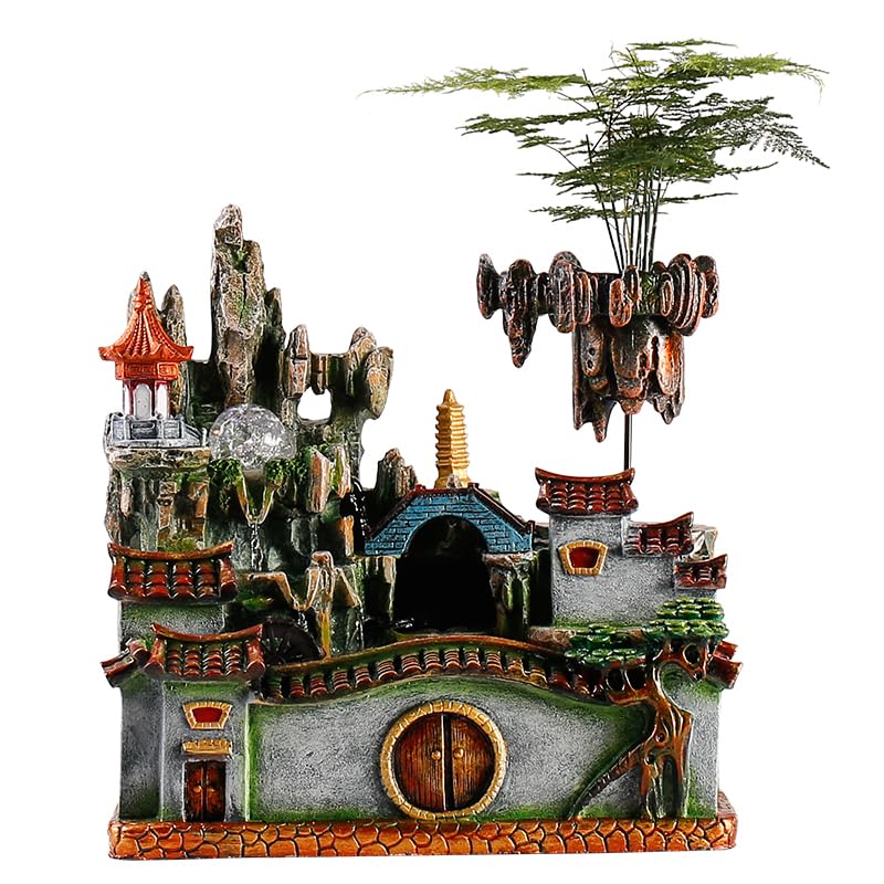 Fuente Decorativa de jardín, Fuente de Agua con Cascada, de Resina, con función humidificadora, Feng Shui Zen, decoración para salón, Dormitorio, Oficina