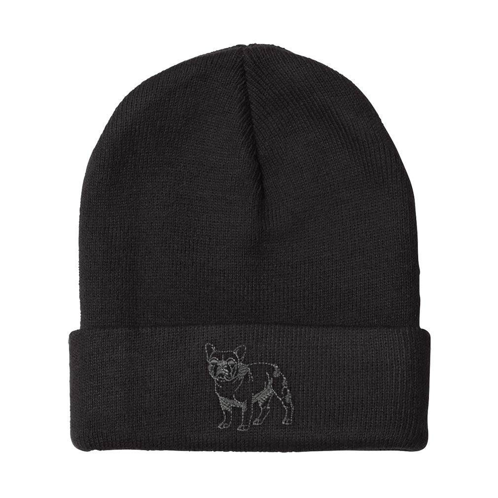 Speedy Pros Beanies for Men Domestic French Bulldog Embroidery Dogs Sideview Winter Hats for Women Acrylic Skull Cap 1 Size Black Design Only