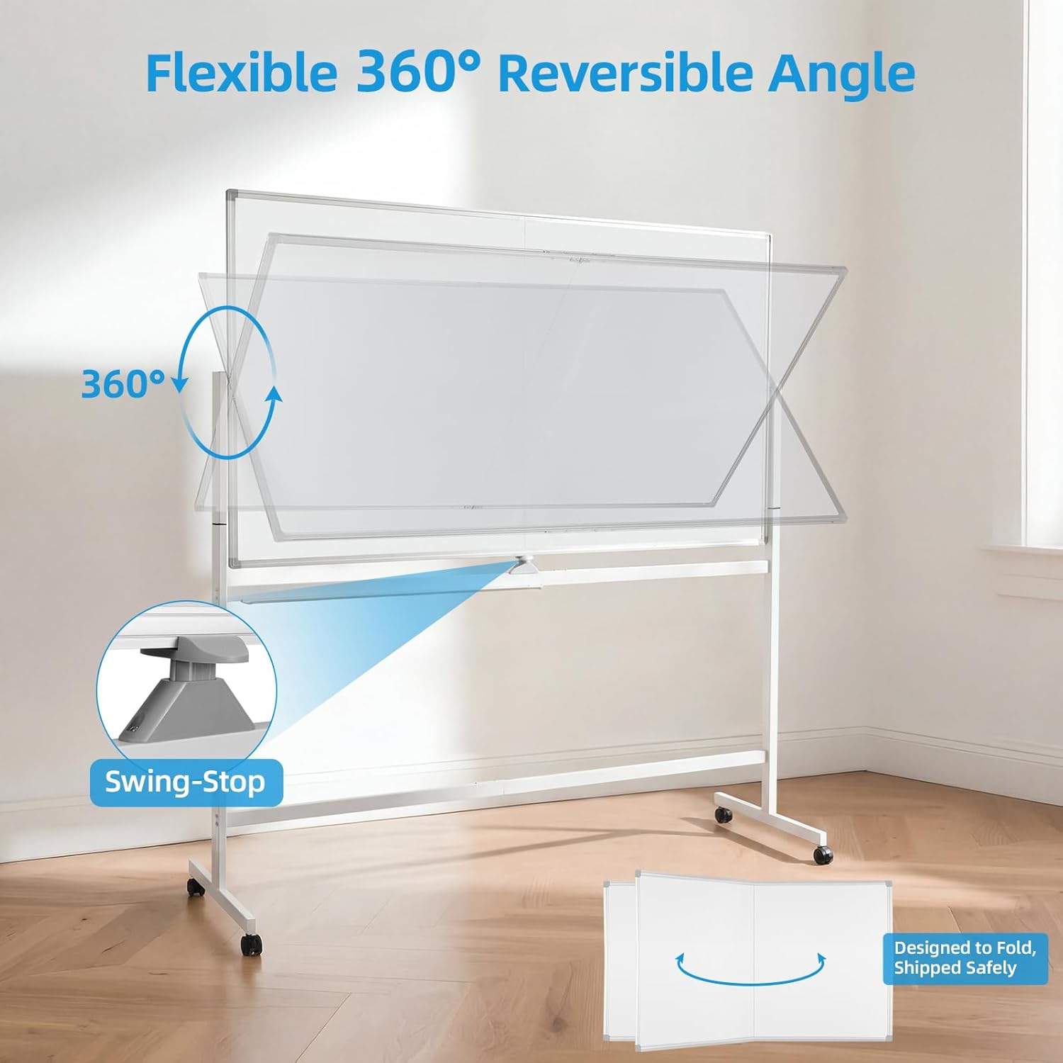 VOWNER Double-Sided Magnetic Whiteboard, 72" x 40" Large Mobile Dry Erase Board, Reversible Rolling White Board with Aluminum Frame & Stand, for Home Office, Classroom, School, White