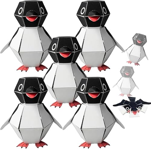 Manoai 5Pack Bouncing Buddy Penguin Craft Kit, 3D Cute DIY Origami Jumping Penguin Paper Craft Set with Spring Bounce for DIY Crafts, Fun Creative Handmade Origami, Intellectual Interactive