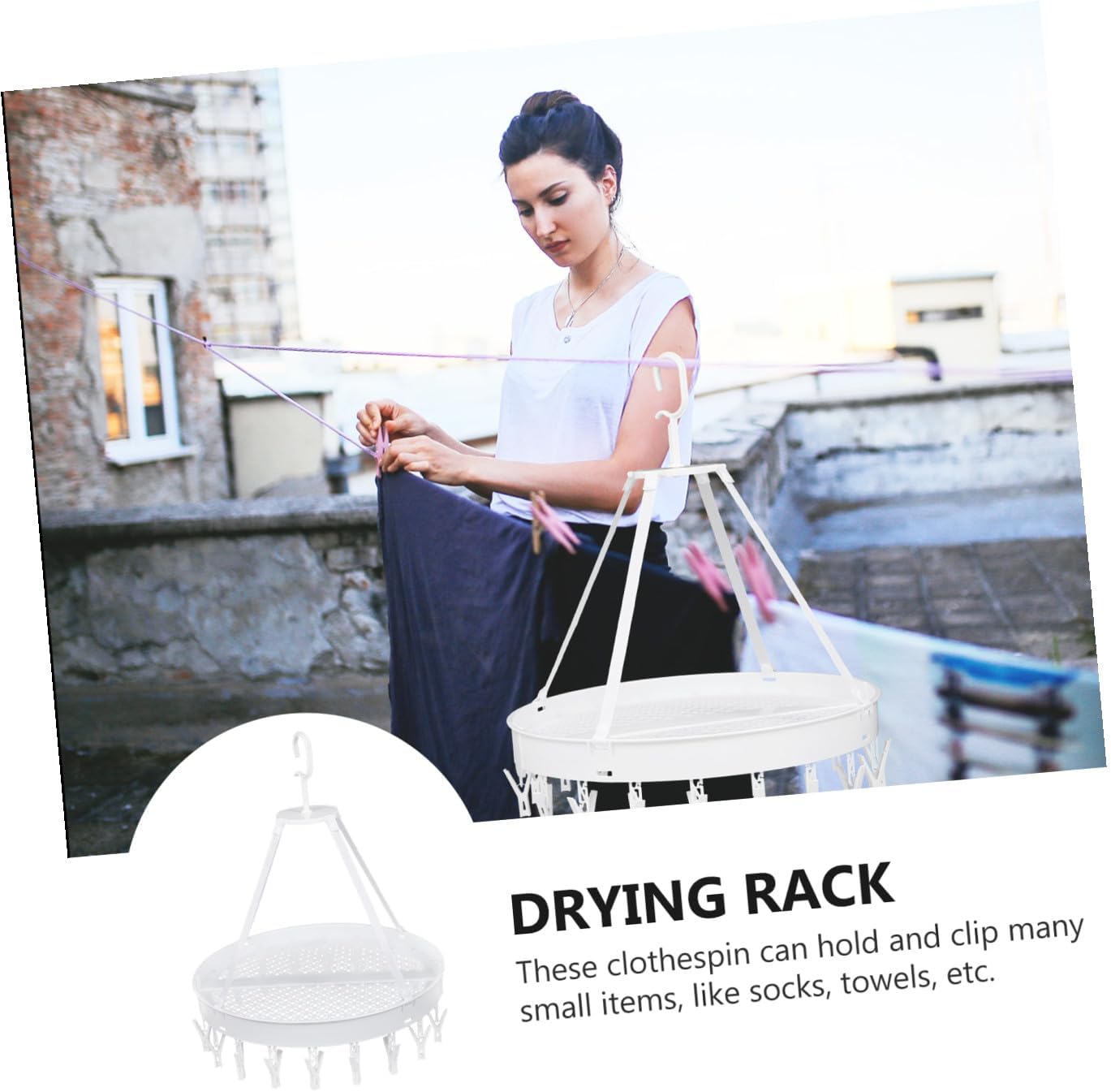 NUOBESTY Multipurpose Foldable Clothes Drying Rack White Single-Layer Laundry Hanger for Socks Underwear Bras Towels Indoor Balcony Use