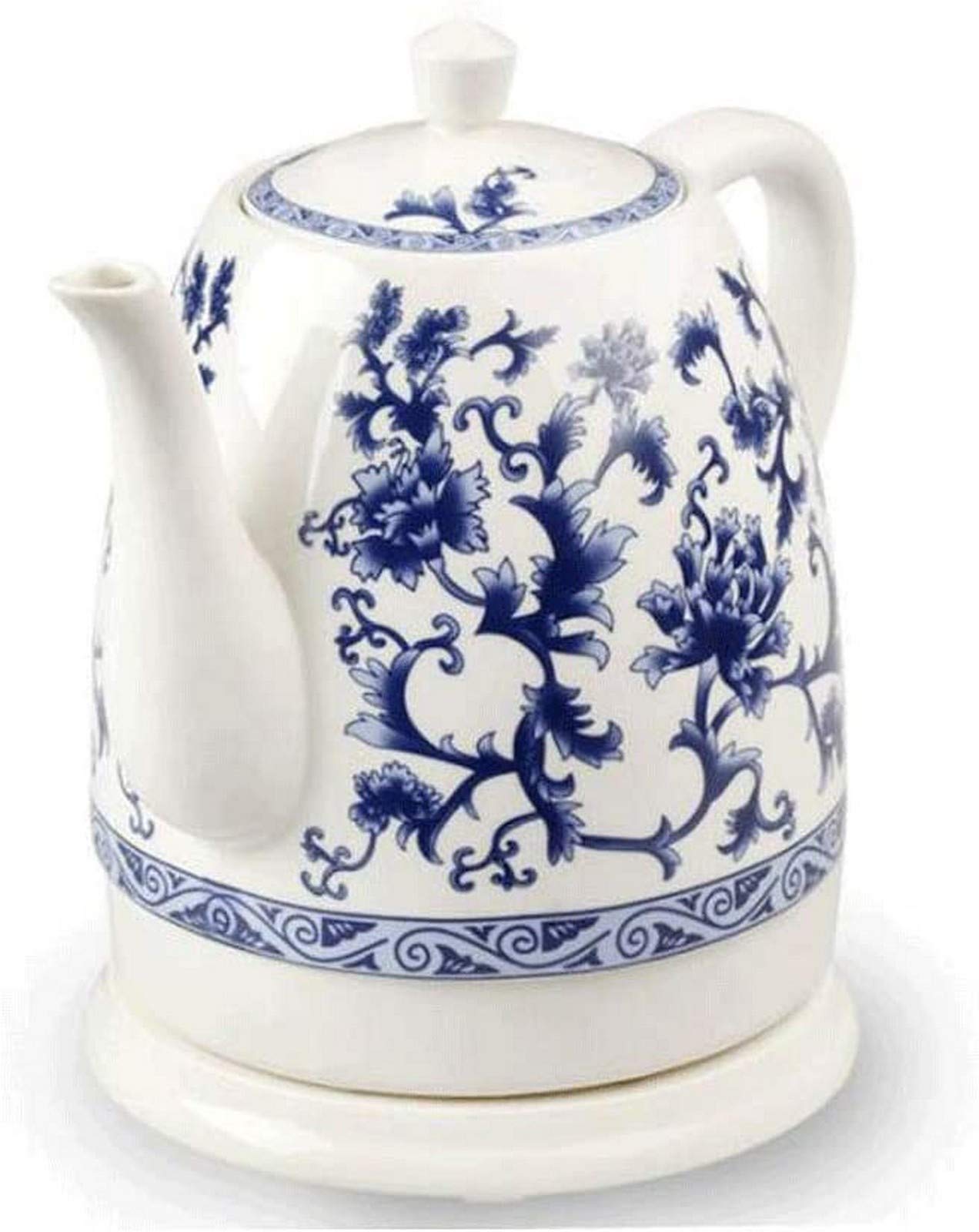 Czajnik Elektryczny Ceramiczny Bezprzewodowy Czajnik Porcelanowy Niebiesko-Biały 1,5 L Czajnik Szybko Gotuje Wodę do Herbaty, Kawy, Zupy, Owsa