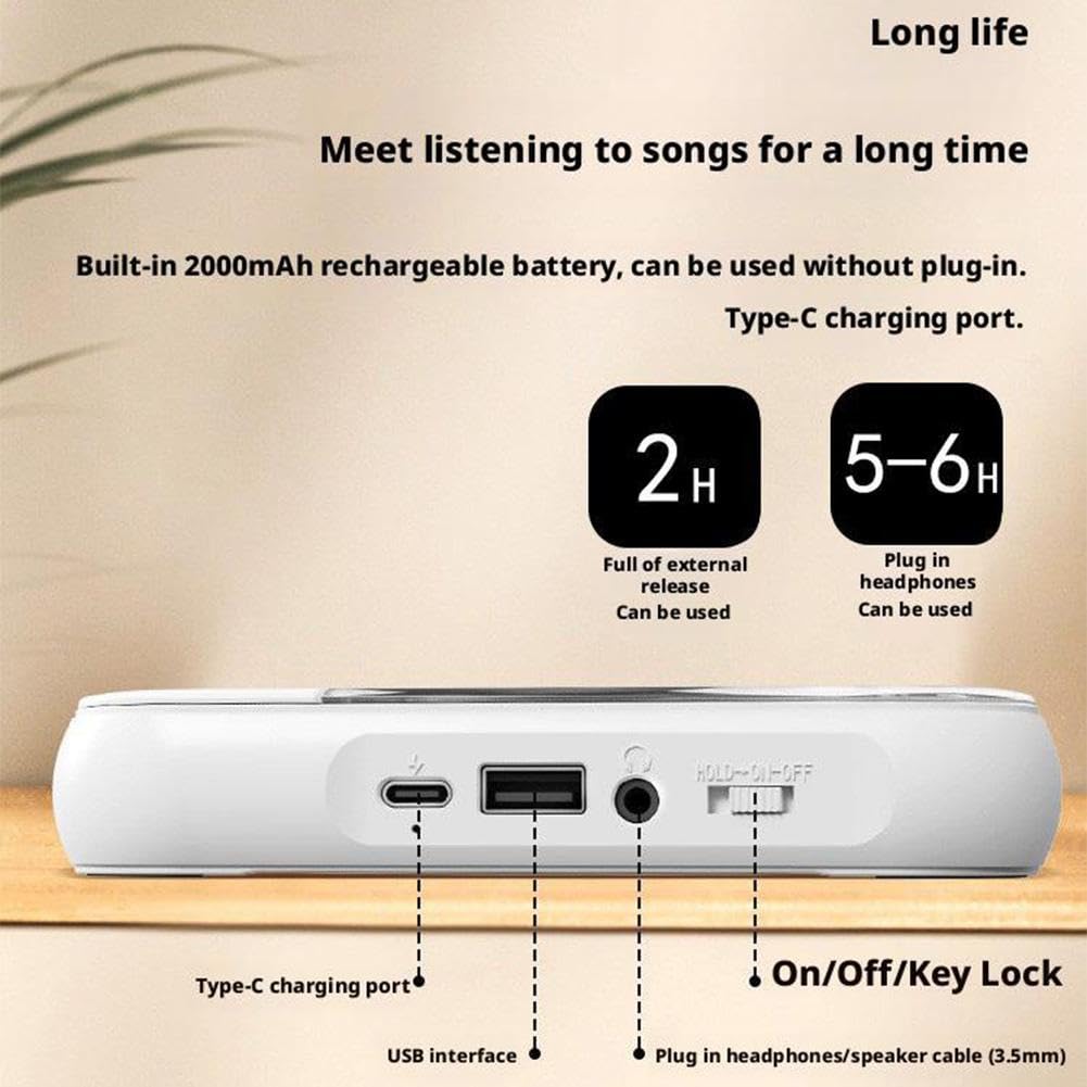 Reproductor de CD portátil con sonido Bluetooth Hi-Fi, batería recargable, compatible con CD/CD-Rw/Mp3, sin necesidad de enchufar (auriculares + orejeras) (verde)