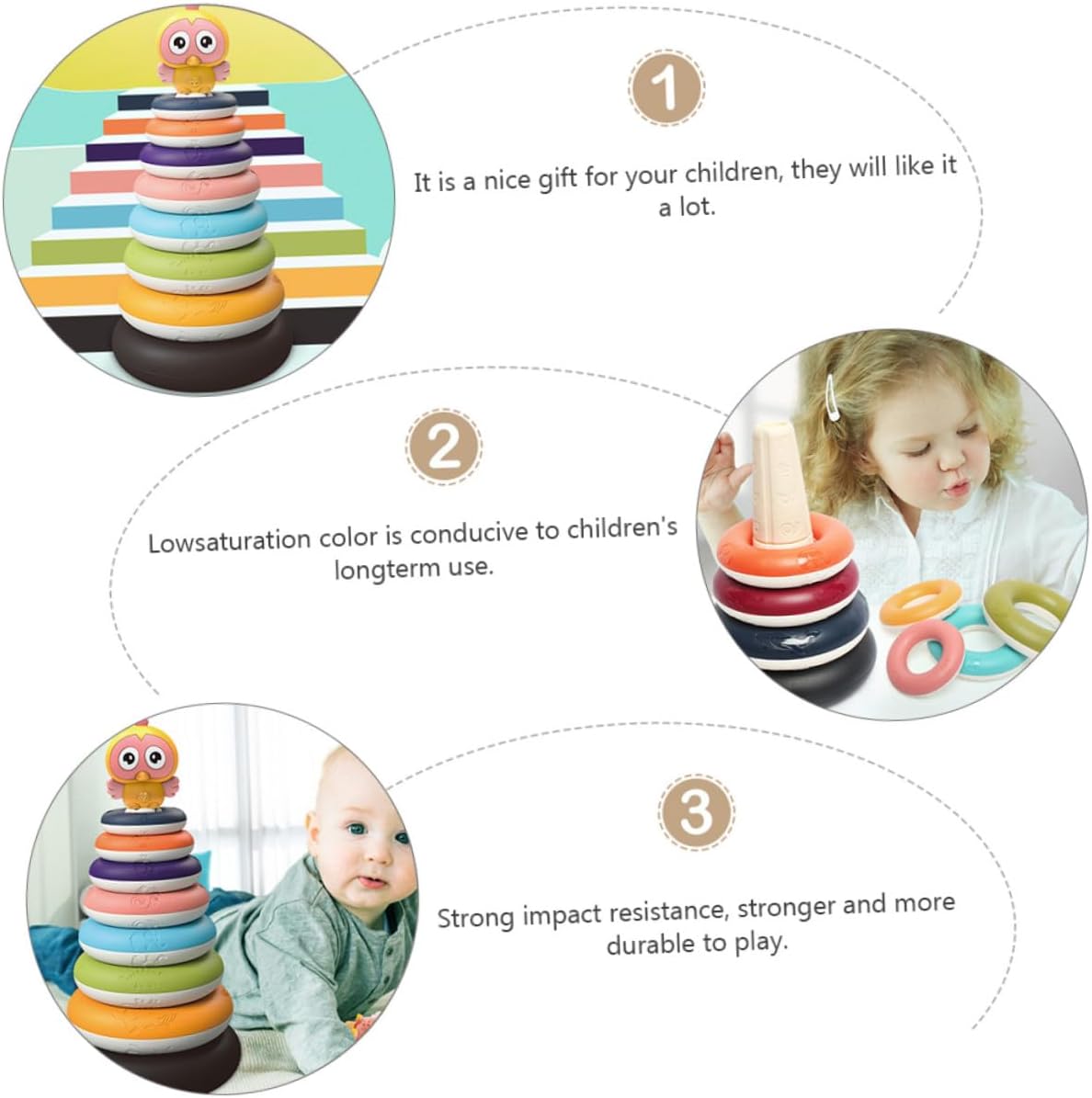 Educational Rainbow Ring Stacking for Over Color and Shape Recognition Hand-Eye Coordination Development Low-Saturation Plaything