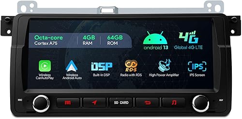 XTRONS Estéreo de coche DIN único para BMW E46 M3 Rover75, Android 12 Octa Core 4GB+64GB Radio de automóvil, pantalla táctil IPS de 8.8 pulgadas,