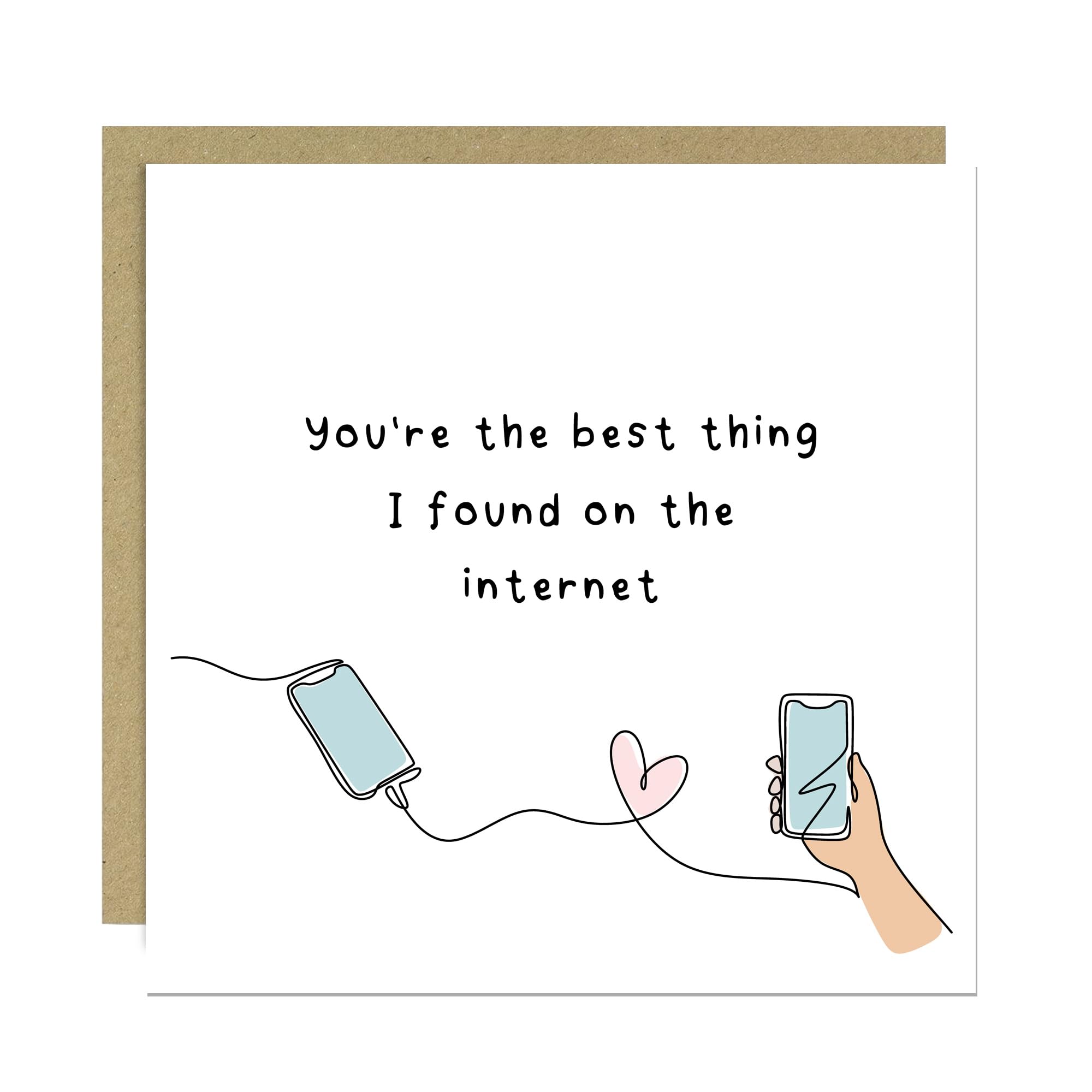 RED OCEAN Valentines Card For Her Him, Best Thing I Found On The Internet, Funny Anniversary Card For Boyfriend Girlfriend Husband Wife, With Kraft Envelope
