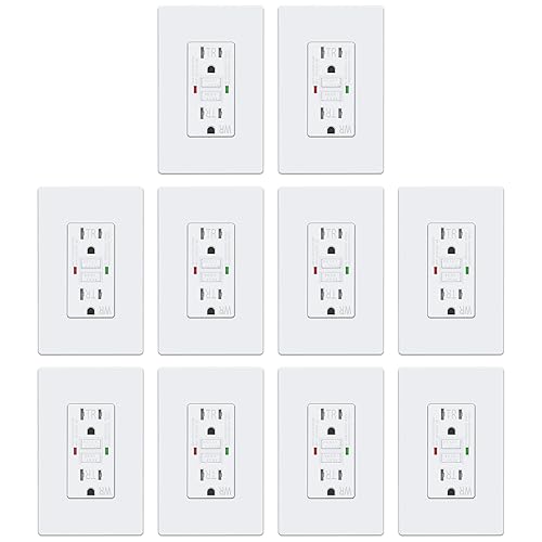 Vista 15 de ELECTECK Paquete de 5 salidas GFCI de 15 amperios, resistentes a manipulaciones (TR), receptáculos GFI de autoprueba con indicador LED, interruptor