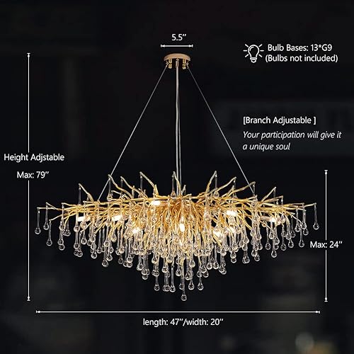 Miniatura 8 de Lámpara de araña de cristal de gota de lluvia plateada de 31.5 pulgadas, lámpara colgante de techo de lujo para sala de estar, vestíbulo, decoración