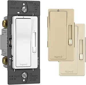 Legrand Radiant RH453PTC 450W Preset Decorator Rocker Dimmer Light Switch with Locator Light for Dimmable LED and CFL Bulbs, Single Pole/3-Way, White/Light Almond/Ivory (1 Count)