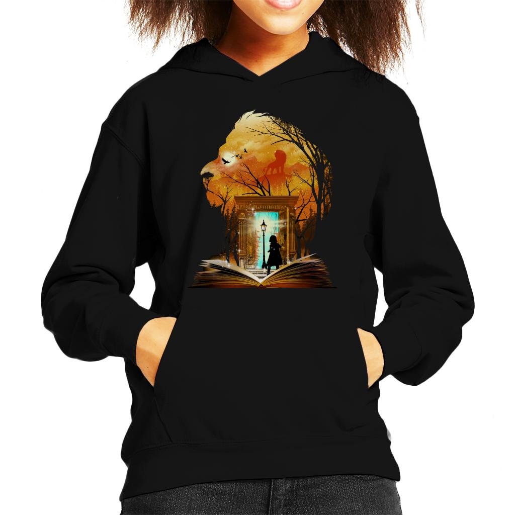 Cloud City 7 Chronicles of Narnia Aslan Wardrobe Collage Kid's Hooded Sweatshirt Black