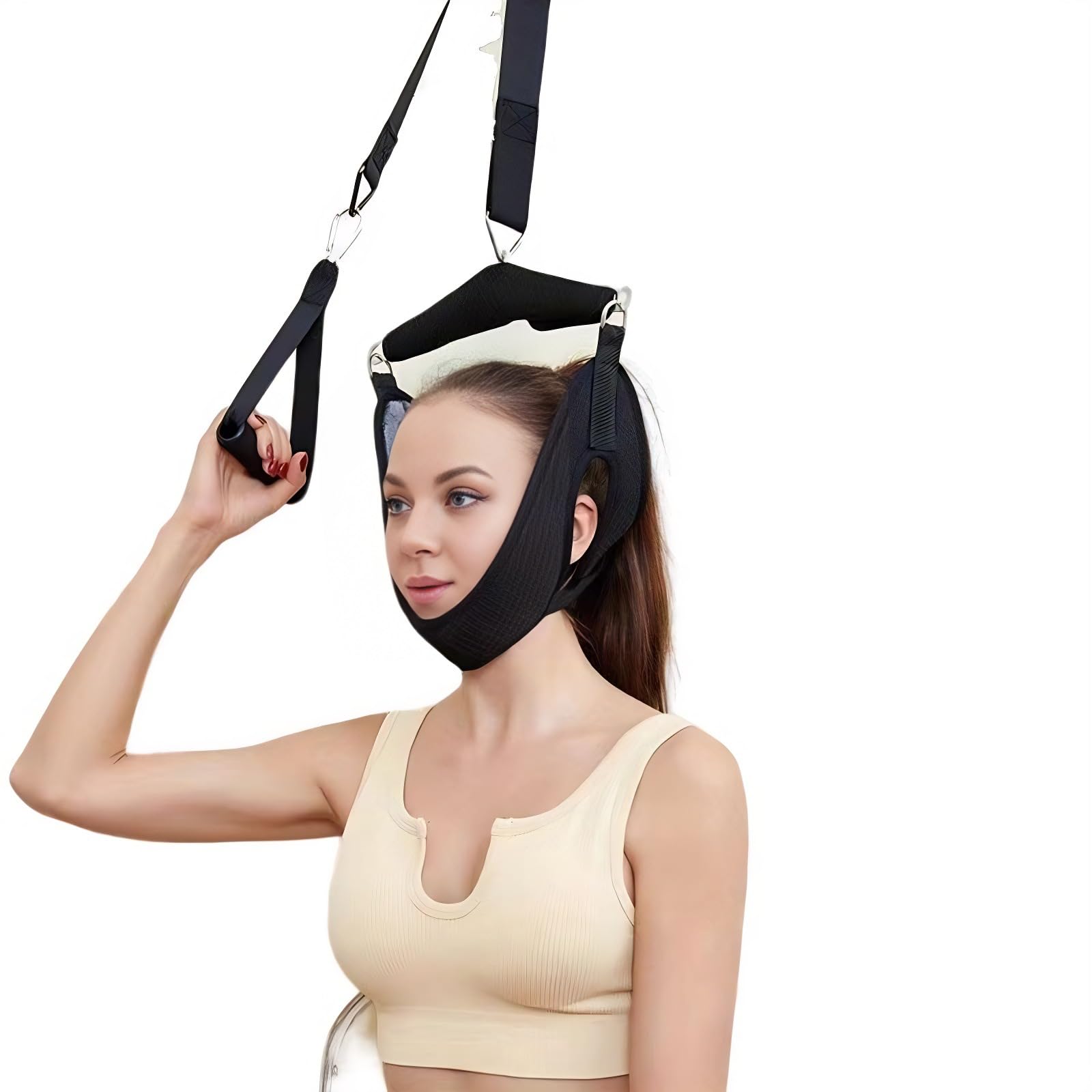 Dispositif de traction cervicale suspendu pour soulagement de la douleur Hamac pour la tête Masseur cervical Ceinture d'étirement douce Sangle de cou pour thérapie physique Maison Extérieur