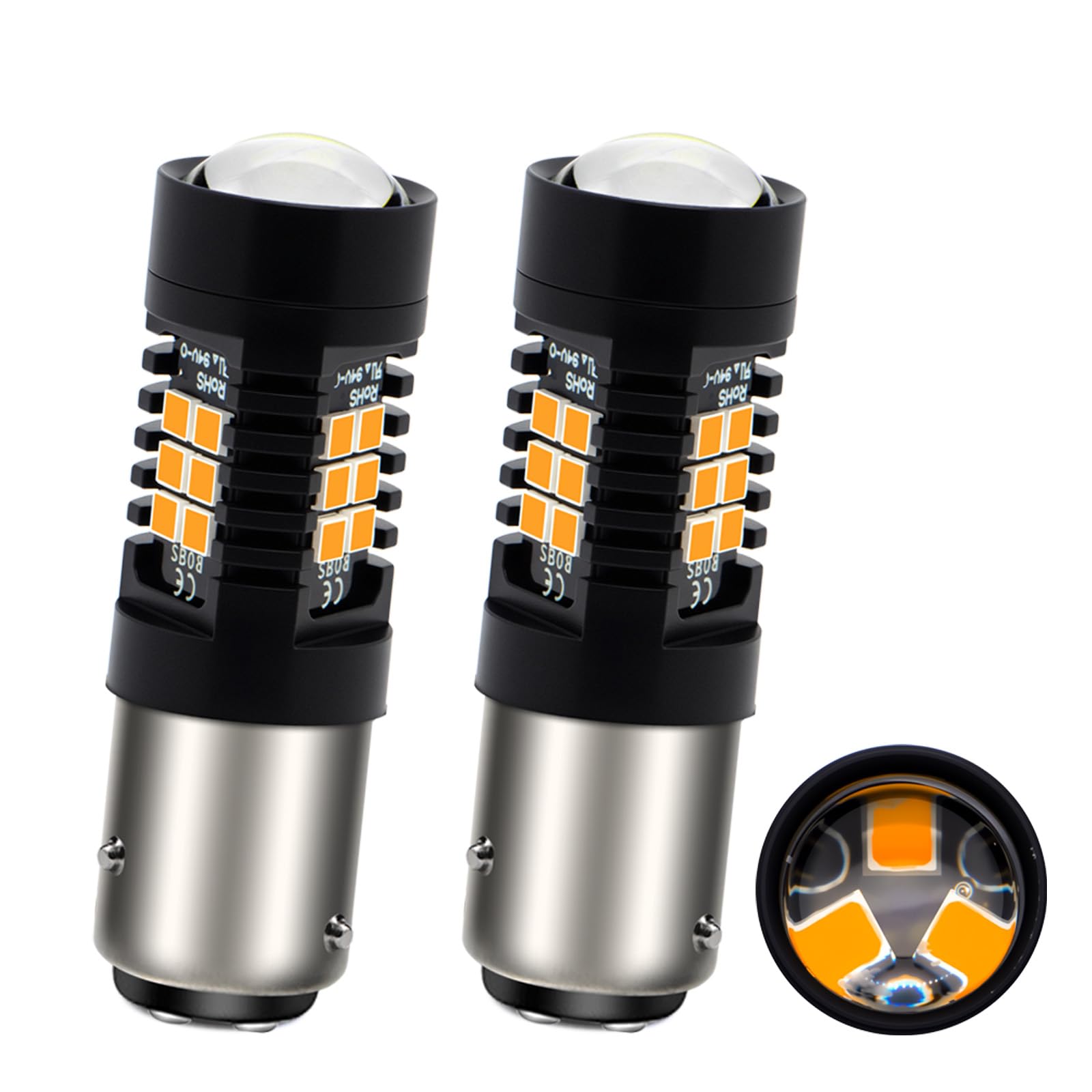 Ruiandsion Lot de 2 ampoules LED BAZ15D 12-24V 2835 21SMD super lumineuses rouges ampoule LED pour feux de recul et de marche arrière (jaune)