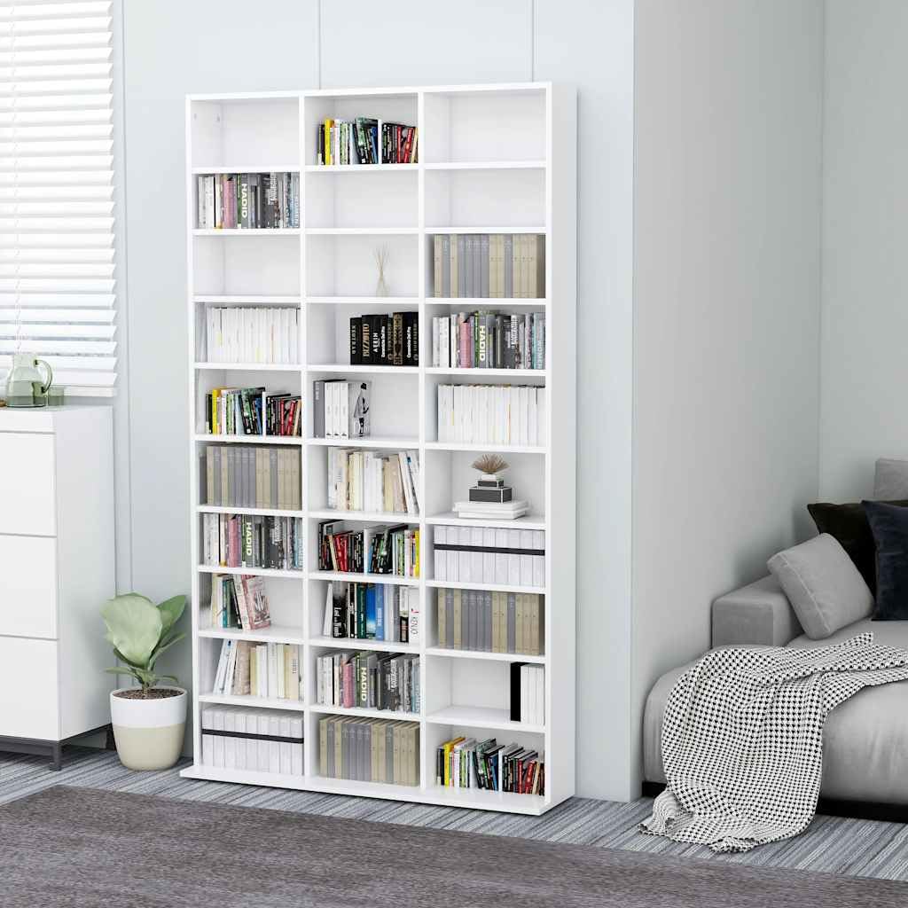 Armario para CD, color blanco, 102 x 23 x 177,5 cm, material de madera, 30 compartimentos abiertos para discos de vinilo, estante de almacenamiento como estante para CD, montaje en pared