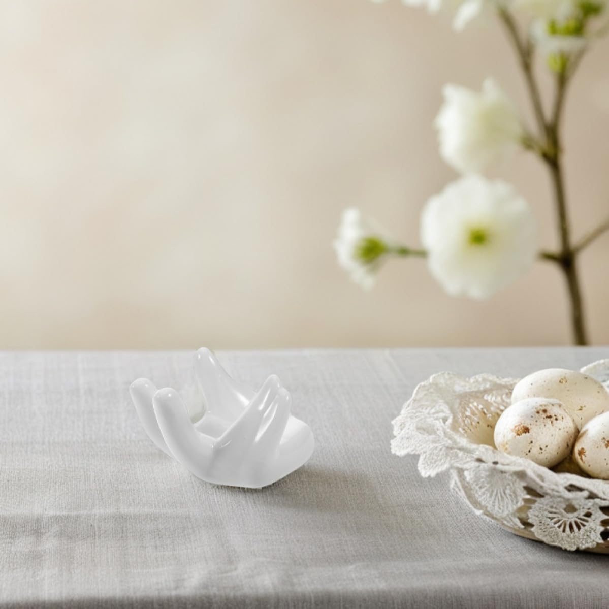 6pcs Hand Shaped Ceramic Egg Cups for Hard Boiled Eggs with Unique Creative Design Easy to Clean for Family Sized Holiday Celebrations and Kitchen Decor