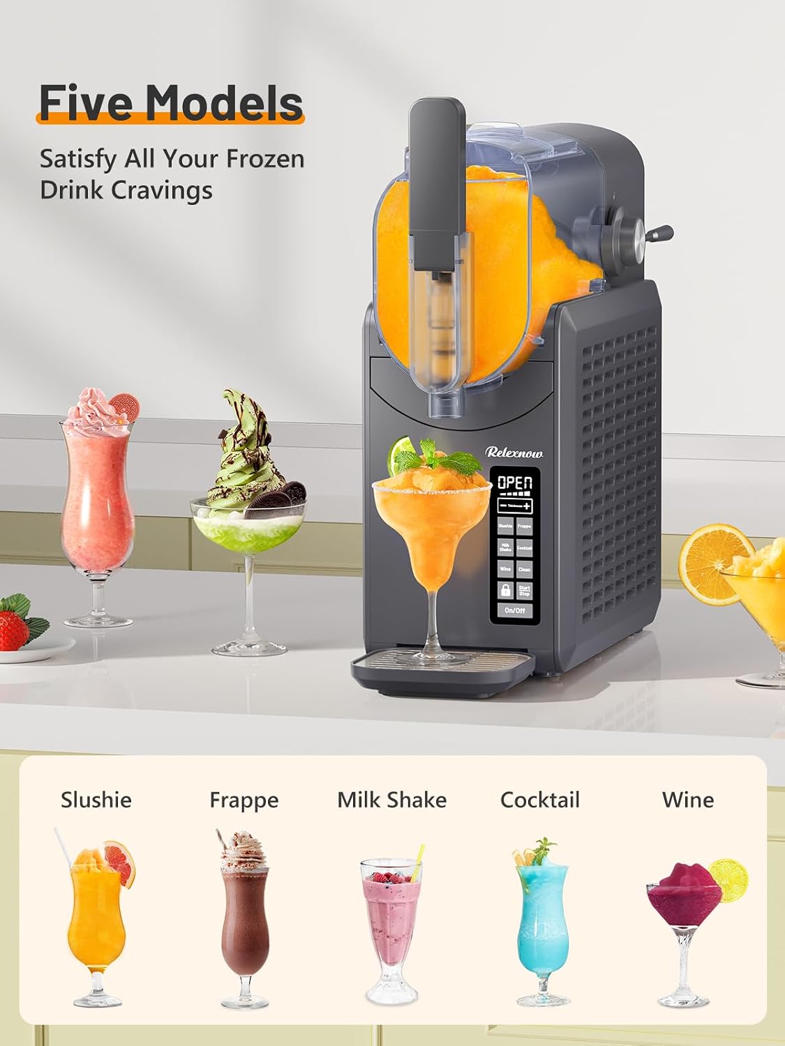 Slushie Machine, RELEXNOW 88 oz Slushy Machine for Home, Professional Frozen Drink Maker with Self-Cleaning, No Ice Needed, Party Slushy Maker for Slushie, Frappe, Milk Shake, Cocktail, Wine