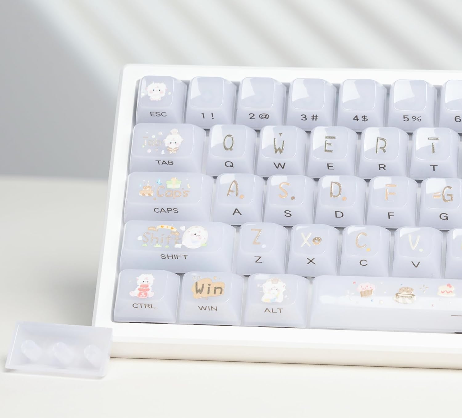 Womier Keyboard Keycaps Jelly, White Ceramic Keycaps Style, Cake Sheep Key Cap Transparent Side Printing Custom 60 65 75 100 Percent for Cherry MX,Gateron Mechanical Keyboards,MDA Profile