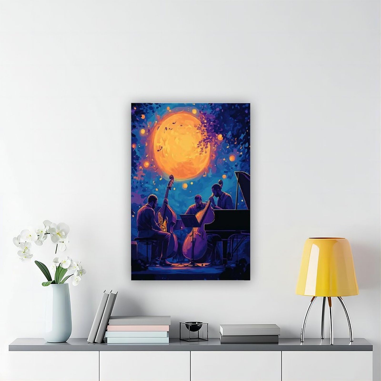 Illustrazione del quartetto jazz, poster artistico con musica notturna su tela, decorazione per camera da letto, ufficio, stanza, regalo, 40,6 cm L x 61 cm W