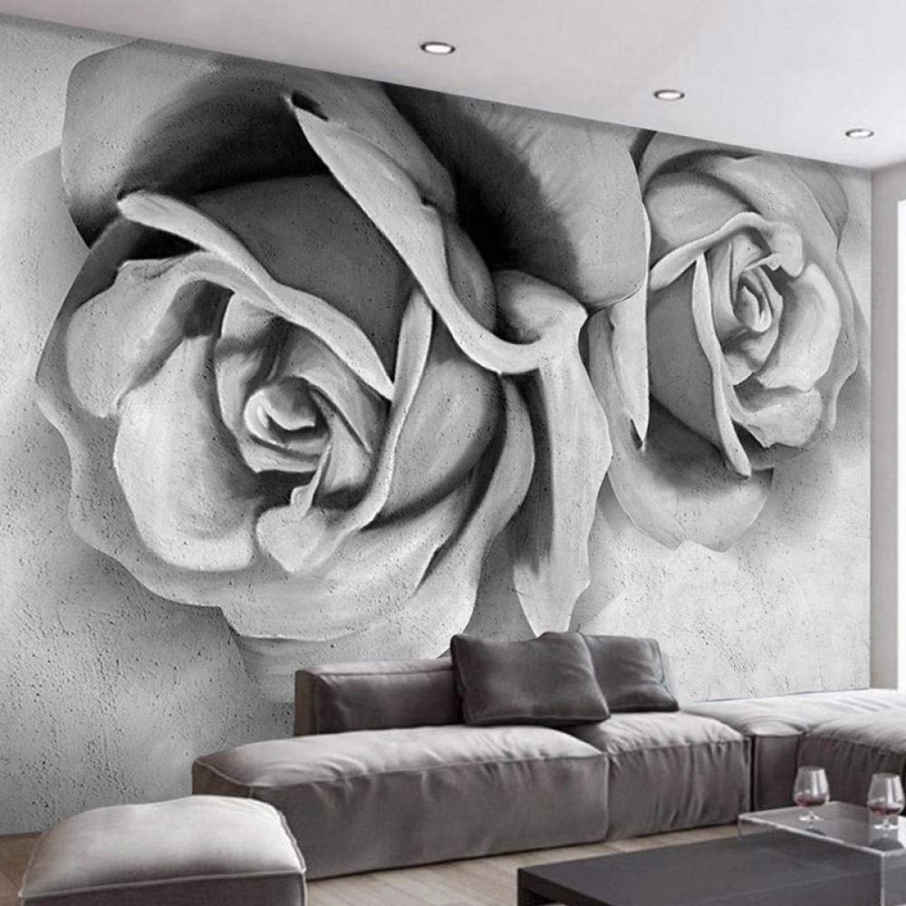 Papel tapiz mural cemento gris 3D en relieve flor rosa dormitorio sala de estar sofá TV decoración de fondo