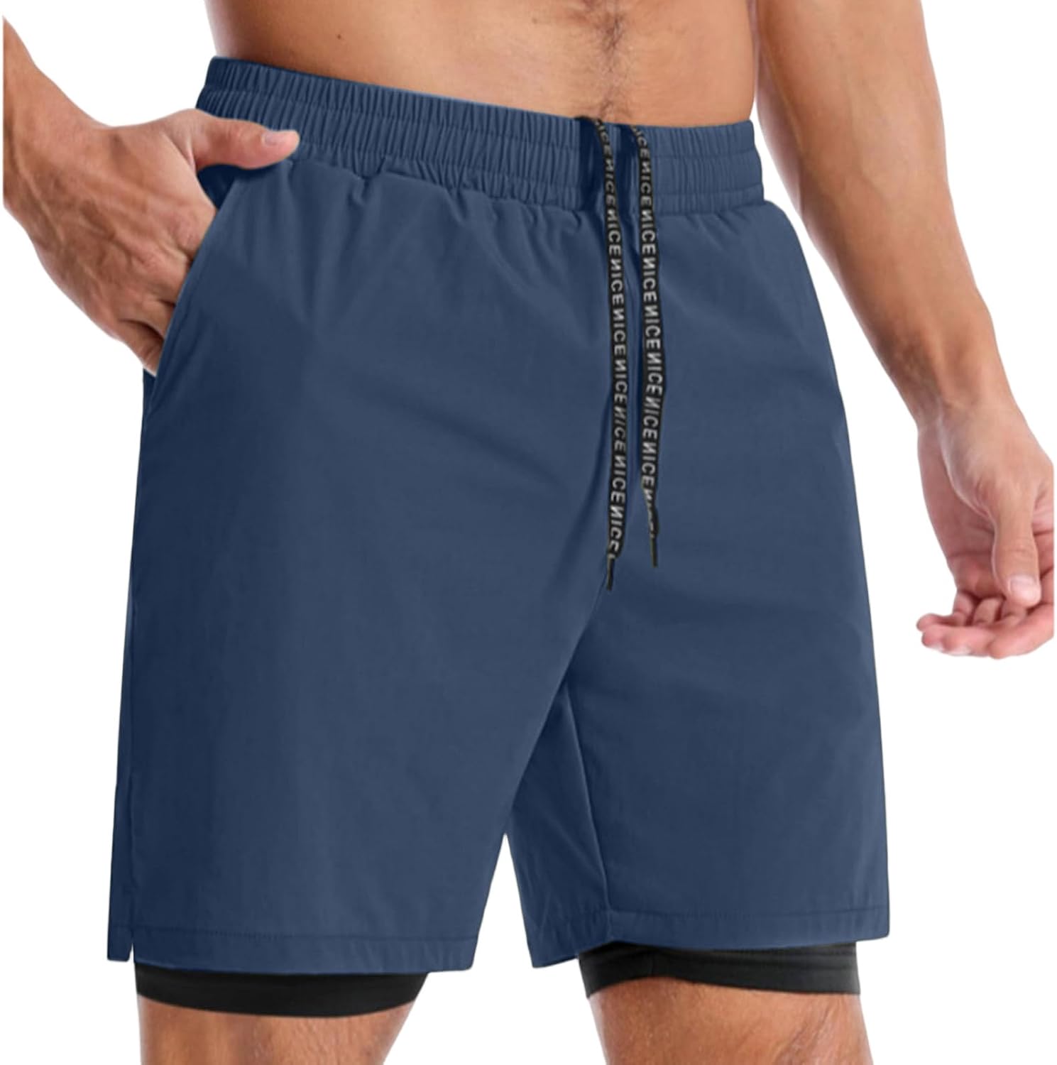 Men's Running Elastic Waist Shorts Comfy Sports Quick Dry Outdoor Solid Color Summer Shorts with Pockets