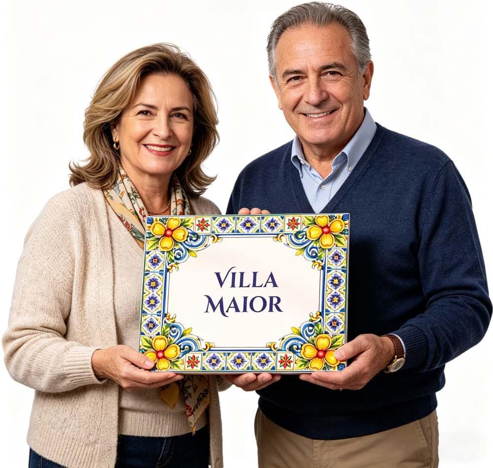 Custom Ceramic House Name Tile Plaque | Last Name Sign |Welcome Address |Personalized Family Name or Text | Mediterranean Blue Floral Style | For Home Decor & Housewarming