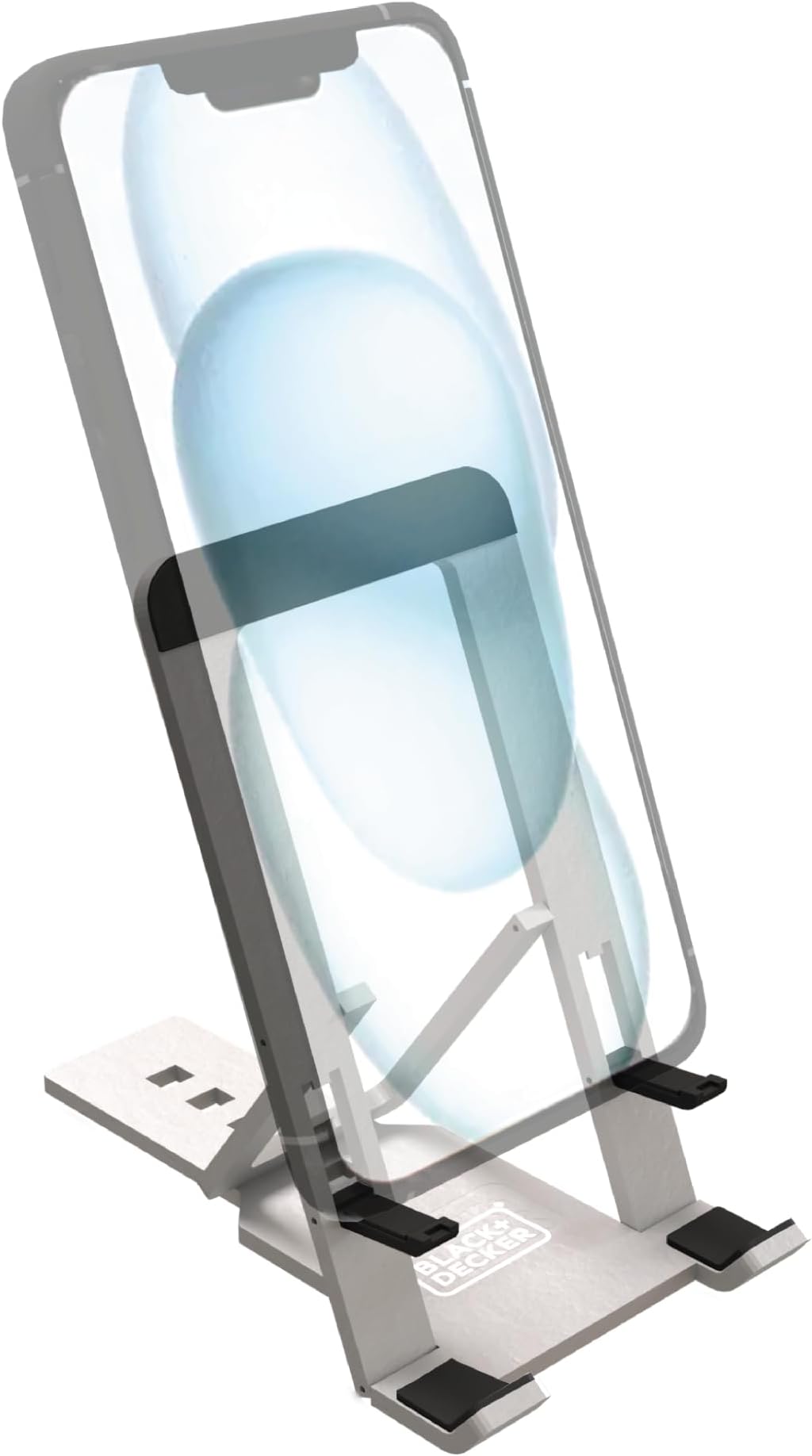 Black & Decker Cell Phone Stand for Desk - Folding Cell Phone Stand Holder - Adjustable and Portable, Folds Down Flat - for Office, Gaming, Bed, Travel - Phone Kickstand Compatible with iPhone, Kindle