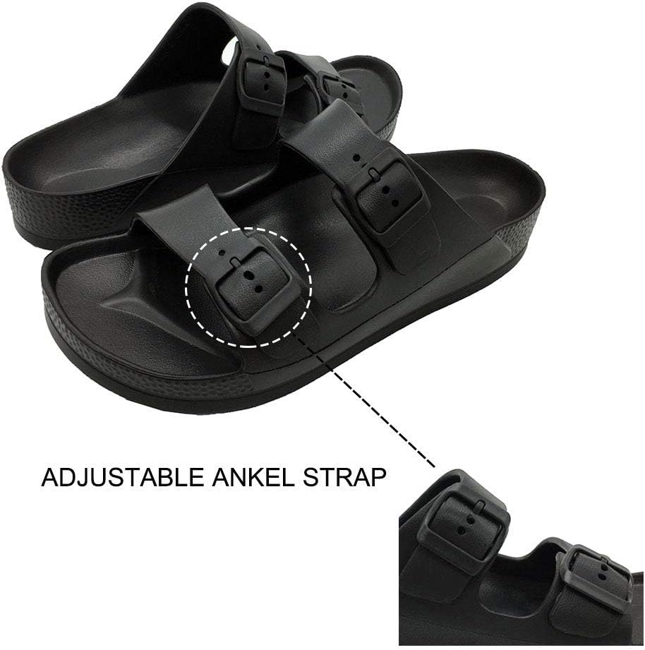 Luffymomo Adjustable Slip on Eva Double Buckle Slides Comfort Footbed Thong Sandals for Womens