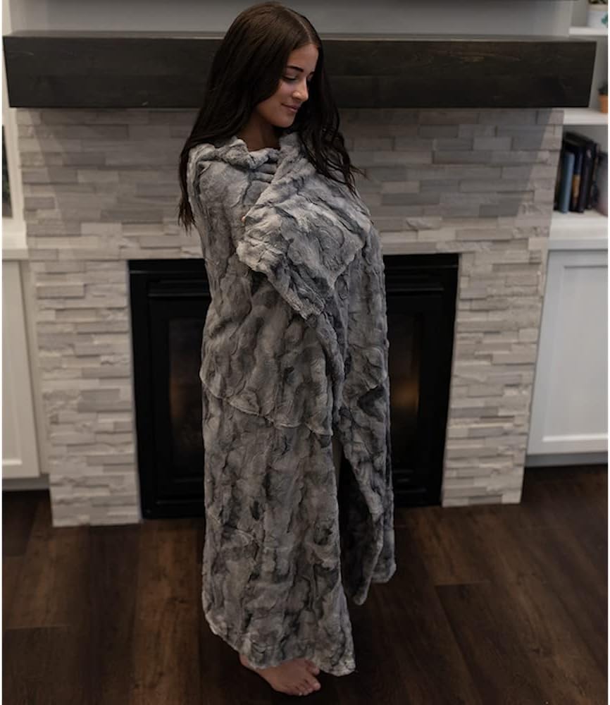 Large Super Soft Warm Elegant Cozy Faux Fur Home Throw Blanket 50" x 60" by Graced Soft Luxuries, Marbled Gray : Home & Kitchen