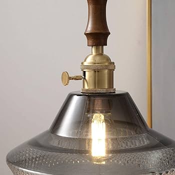 Retro - Modern　Alumi Shade Pendant Light Amazon.com: Retro Pendant Light with Smoky Gray Glass Shade