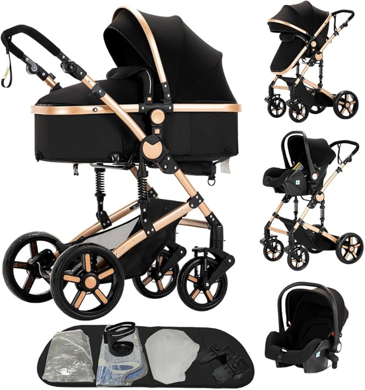 Poussette 3 en 1 convertible réversible | Châssis triangulaire & suspension double ressort | Pliage 