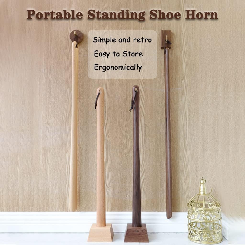 Calzador largo de madera de haya de estilo japonés para hombres y mujeres, calzador duradero extra largo con base estable, palo auxiliar de zapatos para un uso sin esfuerzo, necesita doblarse