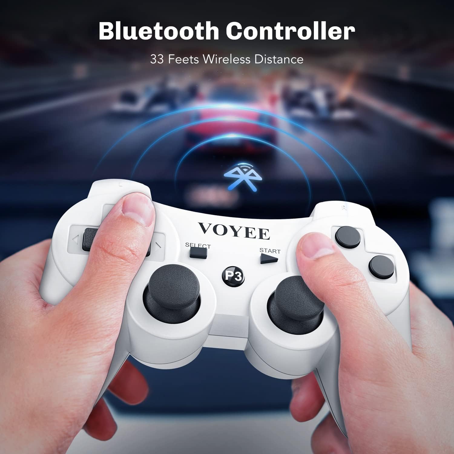 VOYEE Wireless Controller Compatible with Playstation 3 PS-3 Controller with Upgraded Joystick/Rechargerable Battery/Motion Control/Double Shock (White) : Video Games