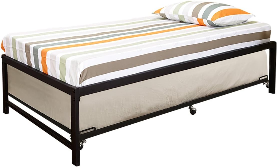 Kings Brand Furniture - Black Metal Twin Size Day Bed (Daybed) Frame with Roll Out Trundle
