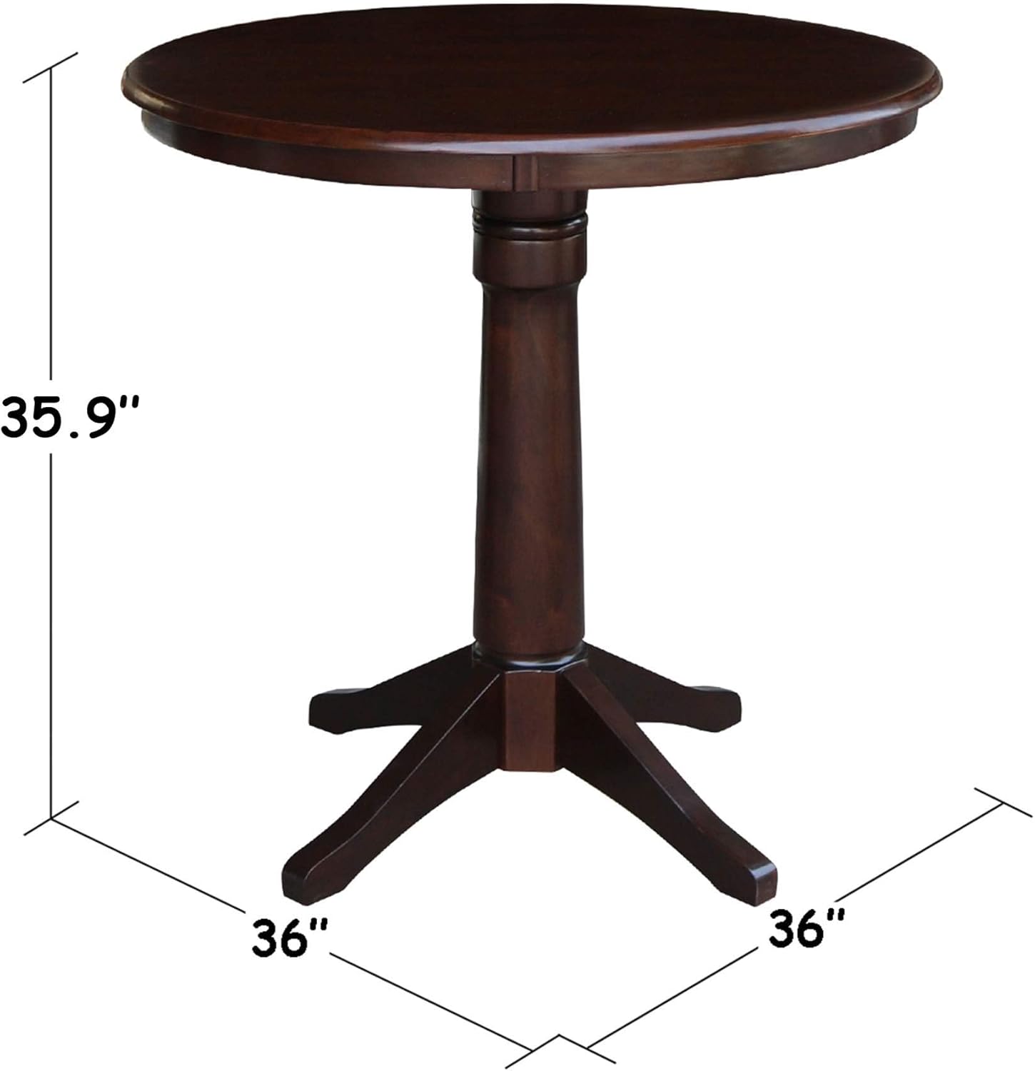 International Concepts 36" Round Top Pedestal Table-34.9" H, Rich Mocha