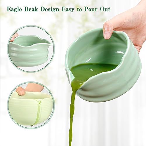 Miniatura 3 de Juego de batidor de matcha Juego de 7 piezas de cerámica Matcha con cuenco, batidor, soporte, cuchara, tamiz, descanso y toalla - Kit de Matcha