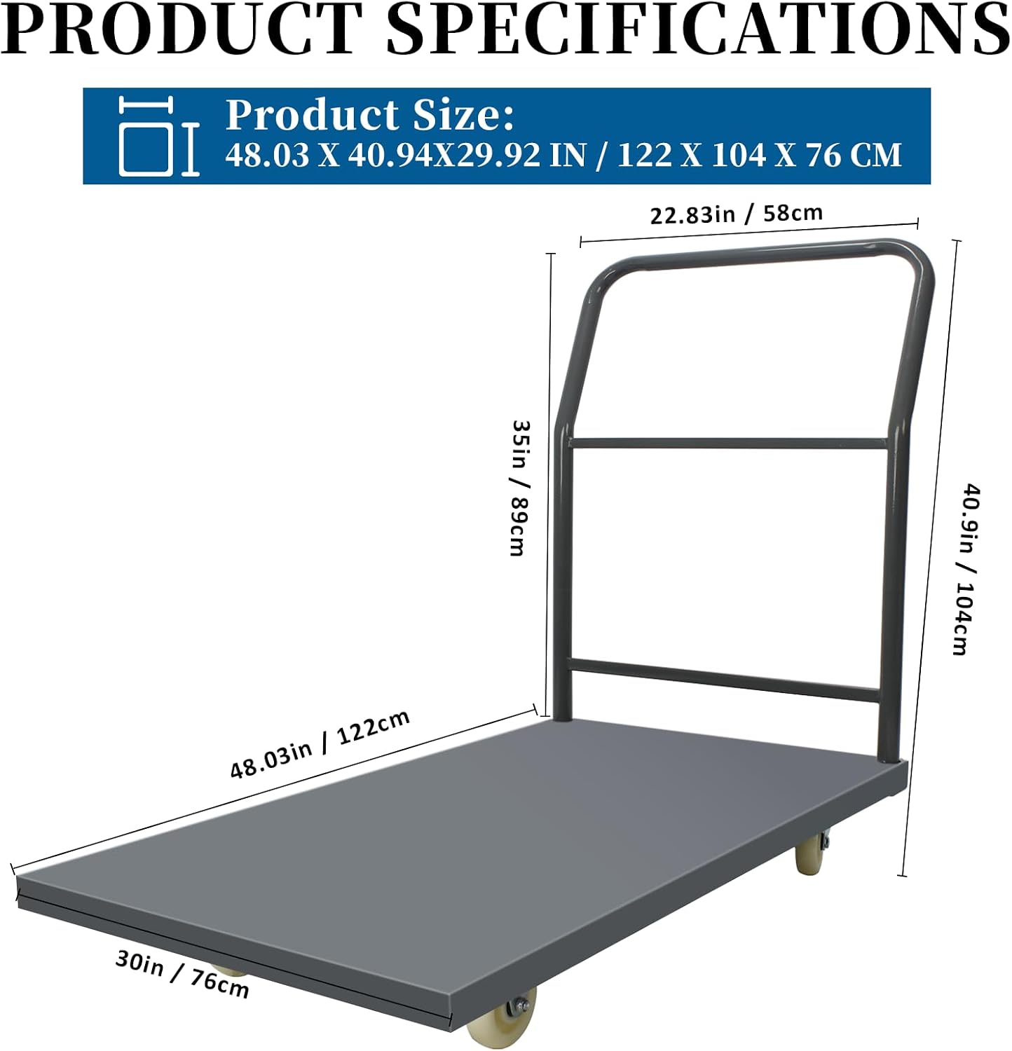 Heavy Duty Platform Truck Moving Flatbed Cart, Steel Flatbed Cart for Luggage Moving, Shopping, 48"x30"Push Dolly, 2000 LBS Dolly Cart Flatform with Wheels and Handle (48"x30")