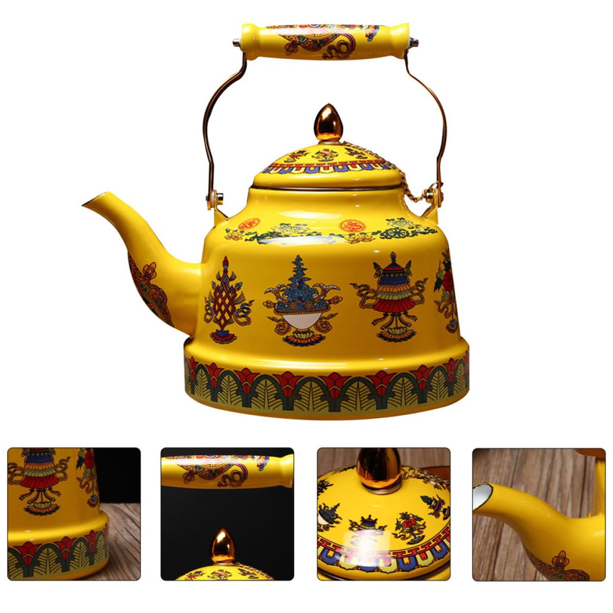 Tetera de Esmalte Práctica para Cocina y Oficina Mango Cómodo y Diseño Artístico Antiguo para Aficionados del Té y Café