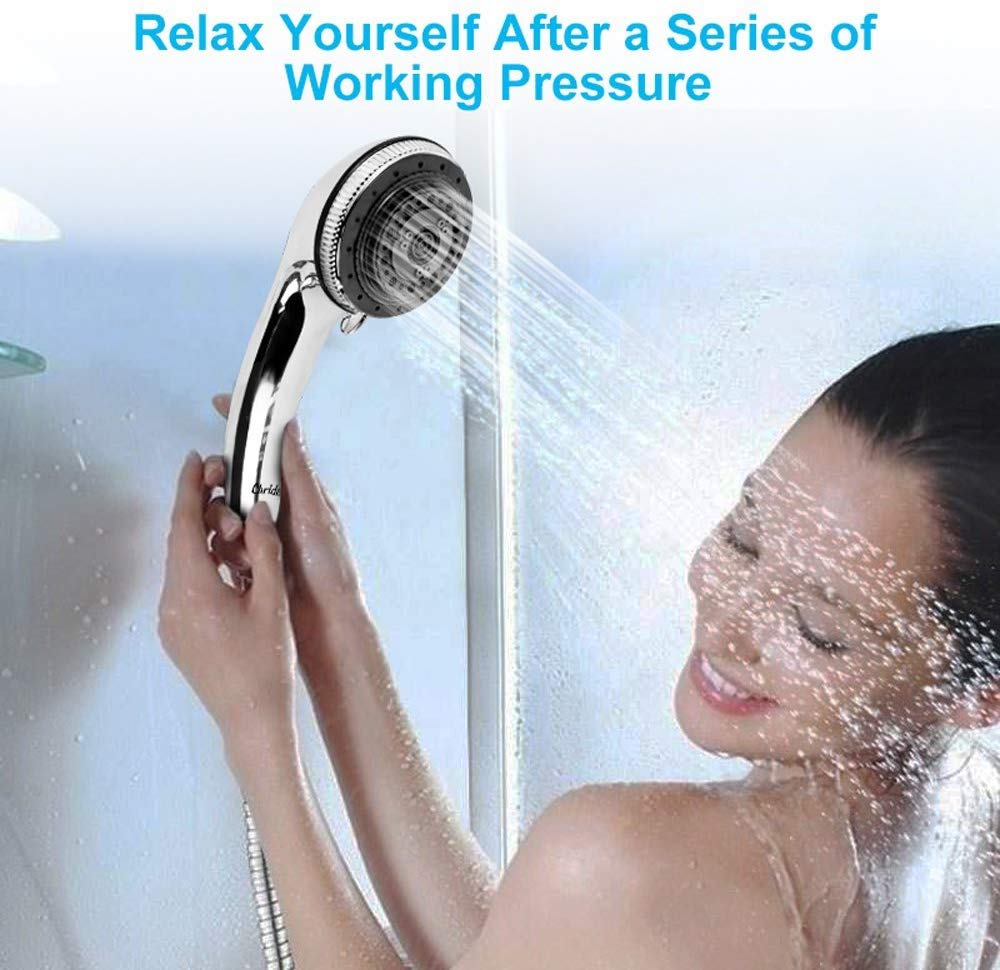 Ducha de mano, kit de grifo de baño cromado de alta presión con manguera larga, soporte adaptador universal para montaje en pared, portátil y limpio (3,2 pulgadas 7 ajustes)
