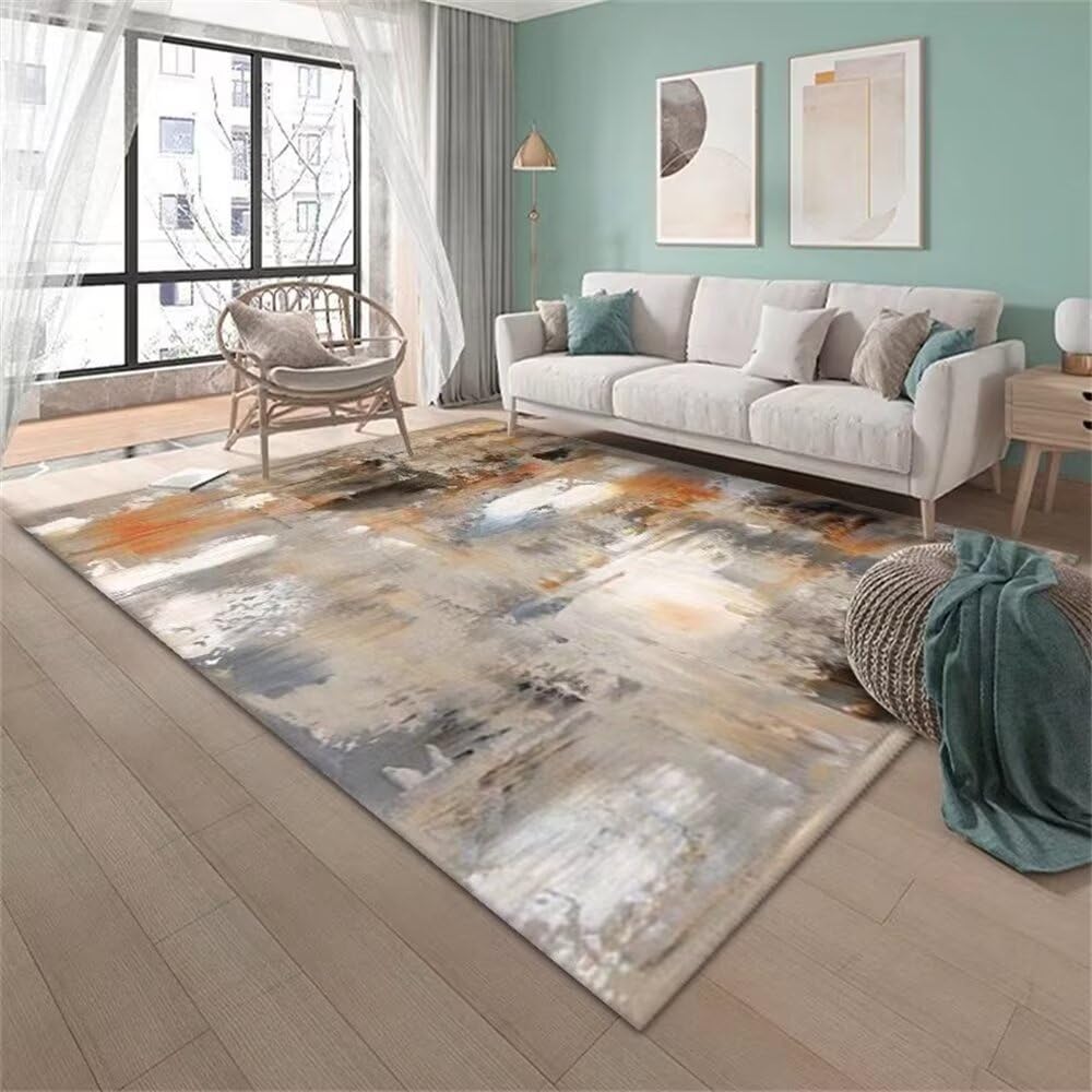 Tapis de salon abstrait gris jaune 120x170 d'art décoration intérieure