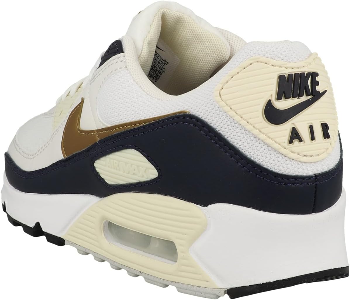 Nike Air Max 90 Next Nature Women's Shoes (HF3444-100, White/Obsidian/Coconut Milk/Metallic Gold) Size 6.5
