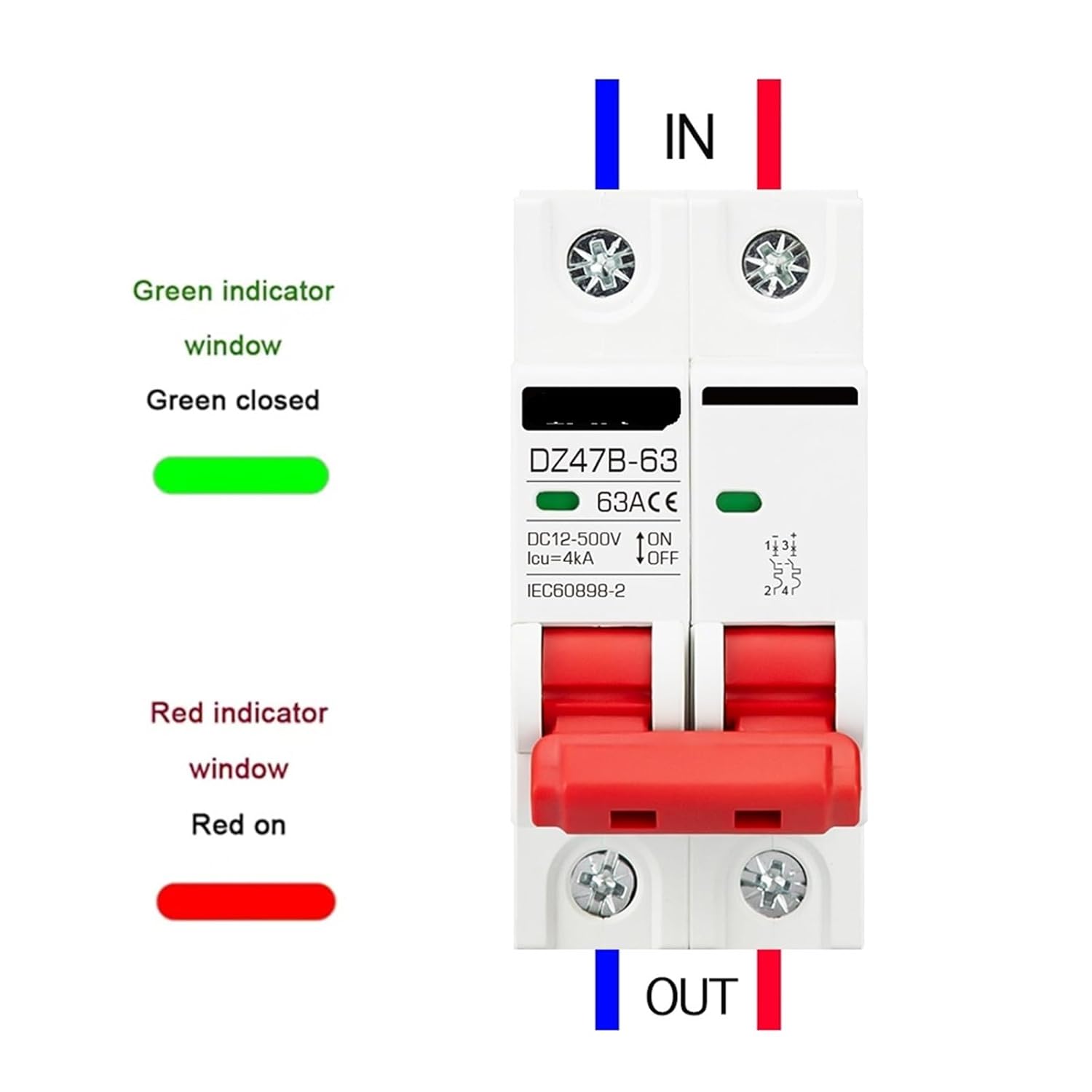DC12V 24V 48V 36V MCB Battery Car Protector Mini Circuit Breaker DZ47 DC Positive and Negative Pole Protection Switch Isolator(1P,10A)