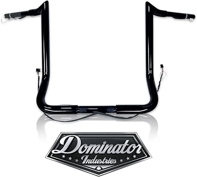 Dominator Industries 1 1/4" PRE-WIRED 16" Meathook Bar Ape Hanger Handlebar Compatible With 2014-2023 Harley-Davidson Bagger Touring Electra, Street Glide, Gloss Black Heated Grip Option