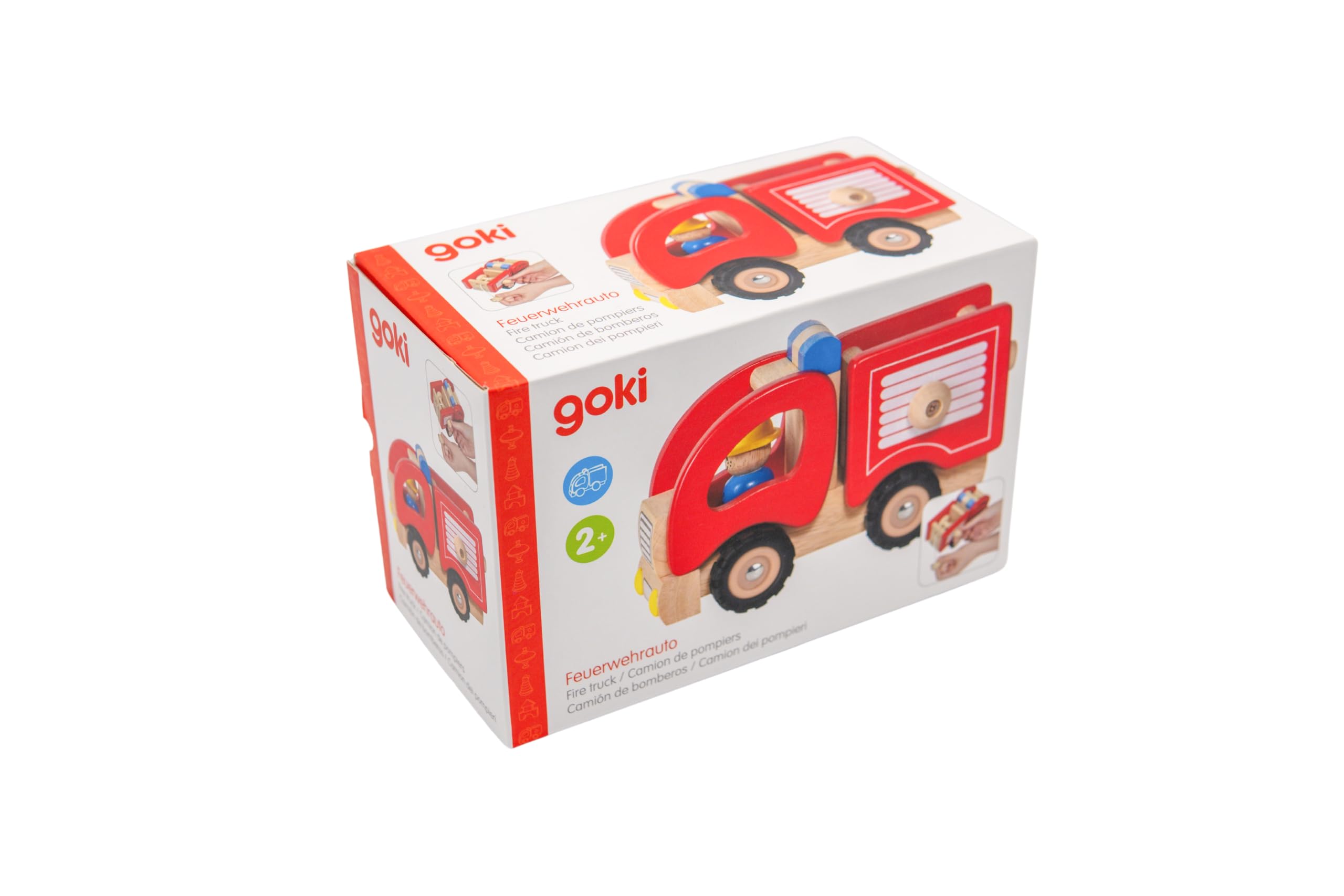 goki Feuerwehrwagen – Klassisches Holzspielzeug mit ausziehbarer Leiter, Rückzugmotor und Holzfigur, fördert Motorik und kreatives Spielen, ideal für Kinder ab 2 Jahren 16,7 x 9,1 x 10,5 cm