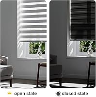Vista 5 de Persilux Cordless Zebra Blinds for Windows Free-Stop Roller Window Shades (22" W X 64" H, Grey) Dual Layer Light Control for Day and Night, Light