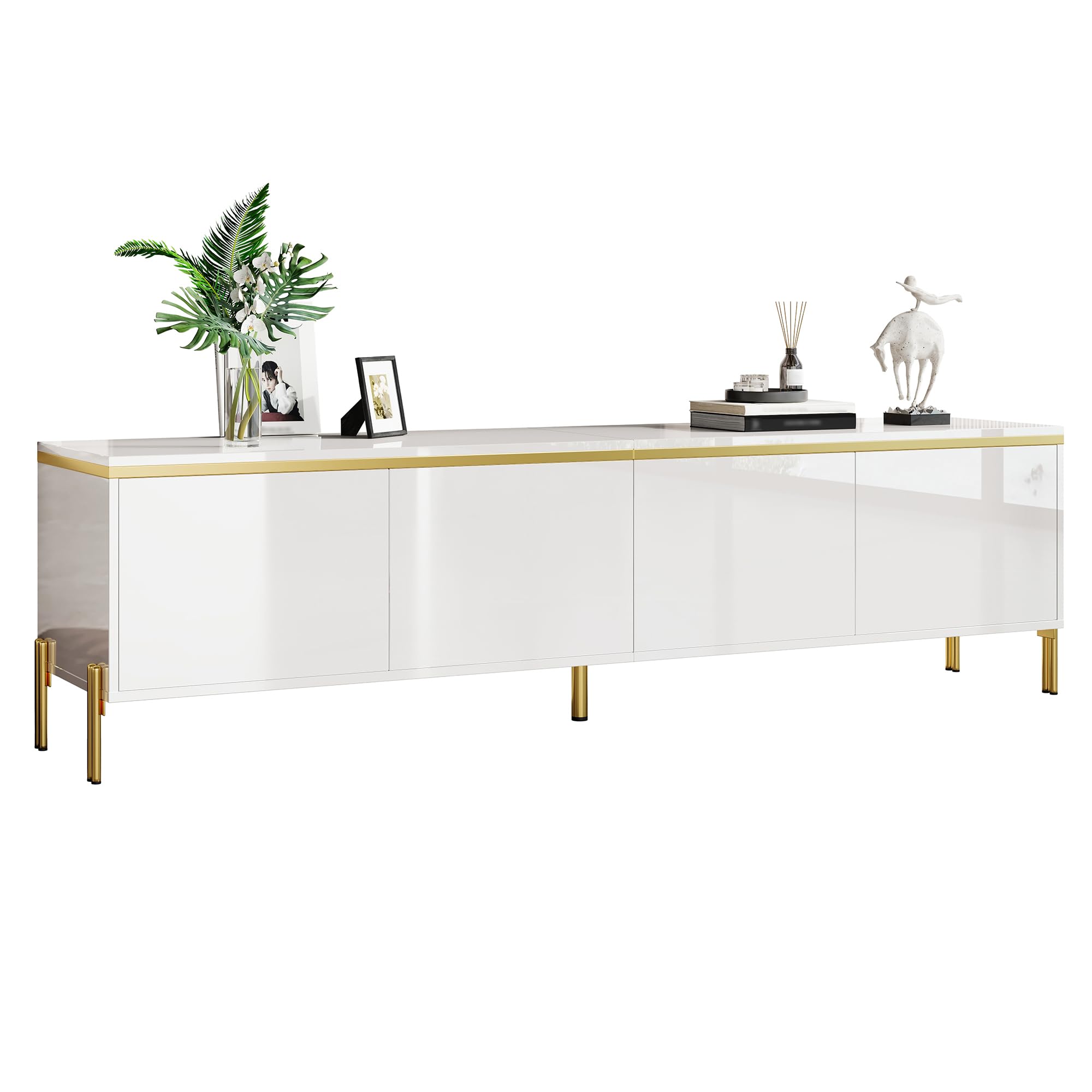 Mueble para TV blanco brillante con almacenamiento moderno de salón